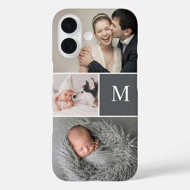 Mod Grey Custom Monogram Photo Collage Case-Mate iPhone Case (Back)