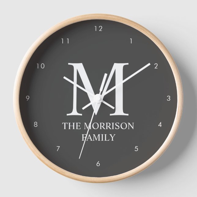 Mod Grey Personalised Family Monogram Clock (Front)