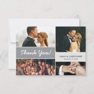 Mod Grey Photo collage Custom wedding pictures Thank You Card