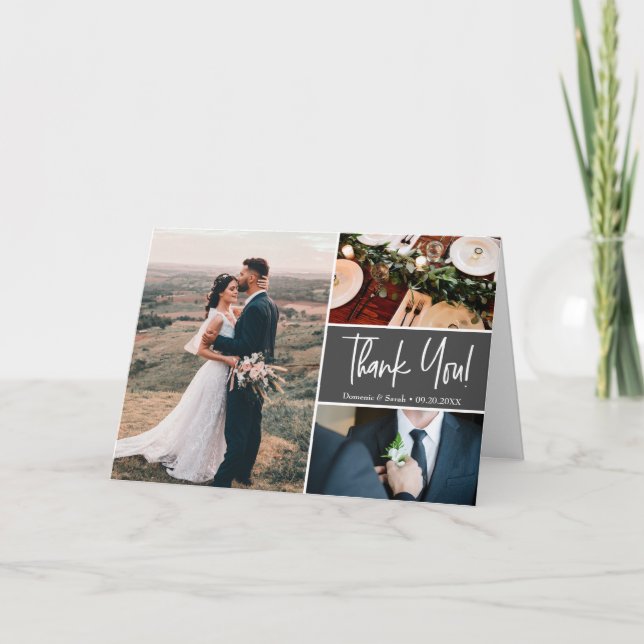Mod Grey Wedding Handlettering Custom photos Card (Front)