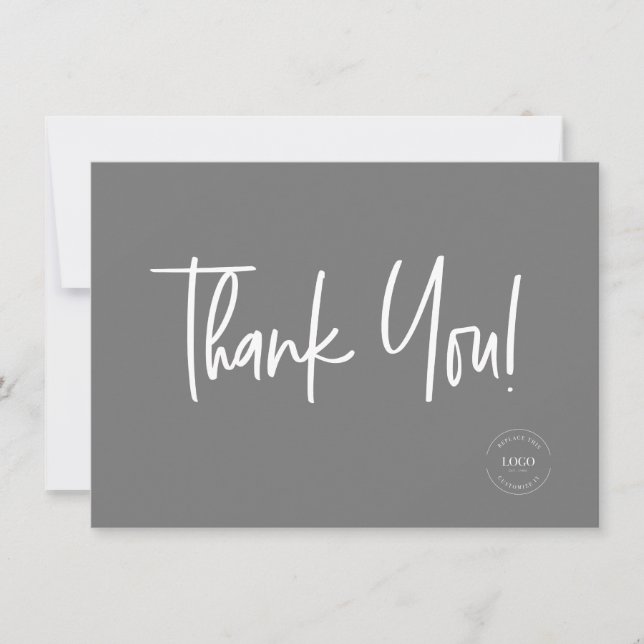 Mod Grey White Company Logo Social Thank You  Card (Front)