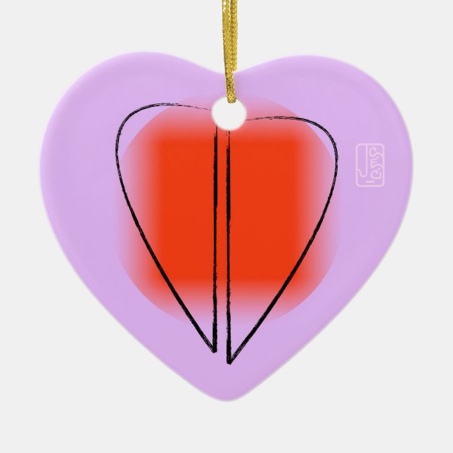 Mod Heart Love Heart-Shaped Ceramic Ornament (Front)