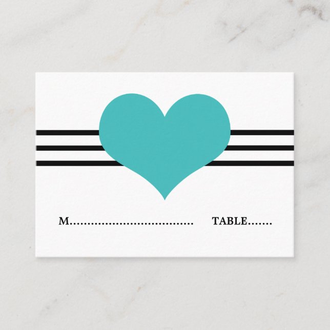 Mod Heart Place Card, Aqua Card (Front)