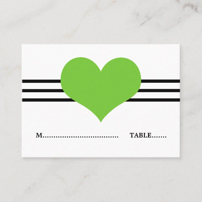 Mod Heart Place Card, Green Card (Front)