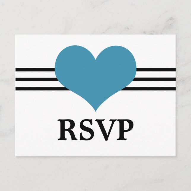 Mod Heart RSVP Postcard, Blue Invitation Postcard (Front)