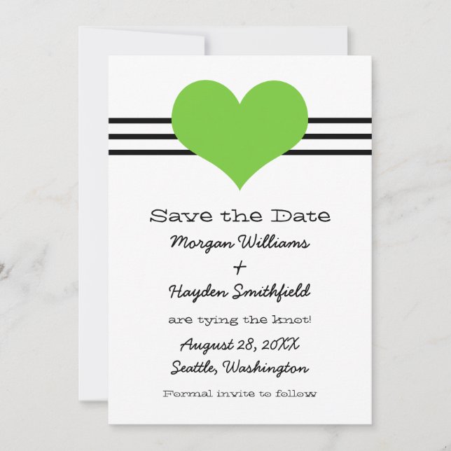 Mod Heart Save the Date Invite, Green (Front)