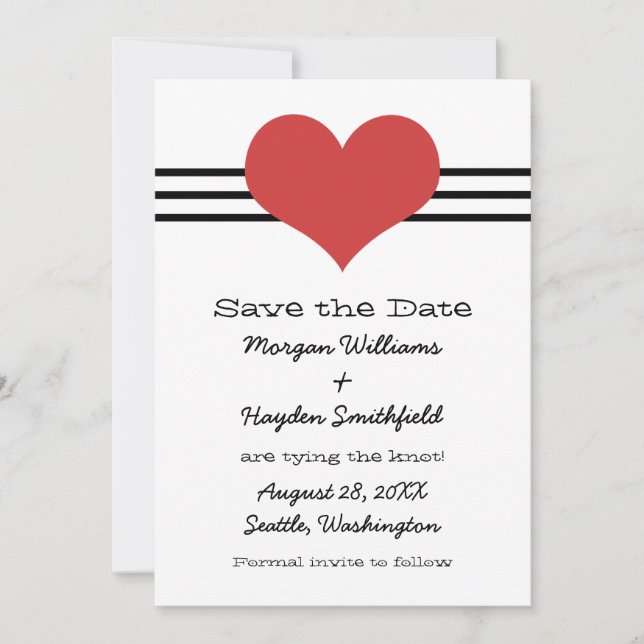 Mod Heart Save the Date Invite, Red (Front)