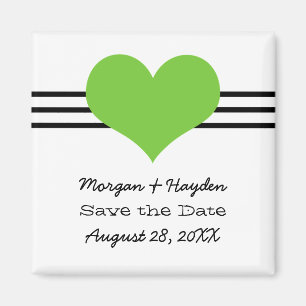 Mod Heart Save the Date Magnet, Green Magnet