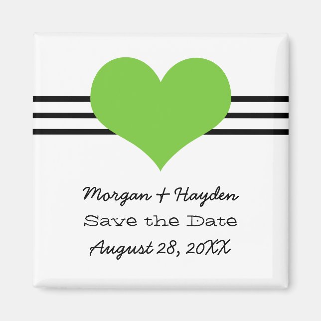 Mod Heart Save the Date Magnet, Green Magnet (Front)