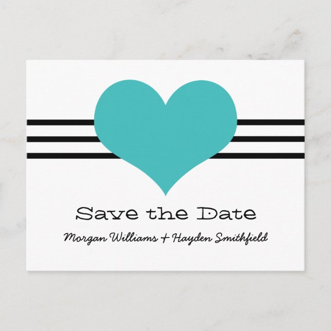 Mod Heart Save the Date Postcard, Aqua Announcement Postcard (Front)