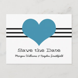 Mod Heart Save the Date Postcard, Blue Announcement Postcard