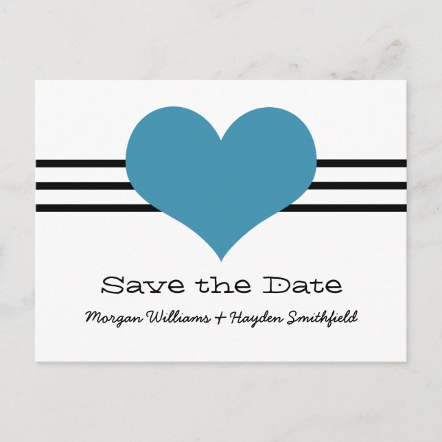 Mod Heart Save the Date Postcard, Blue Announcement Postcard (Front)