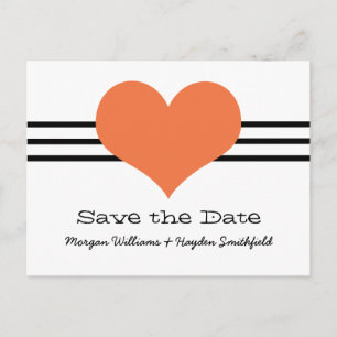 Mod Heart Save the Date Postcard, Orange Announcement Postcard