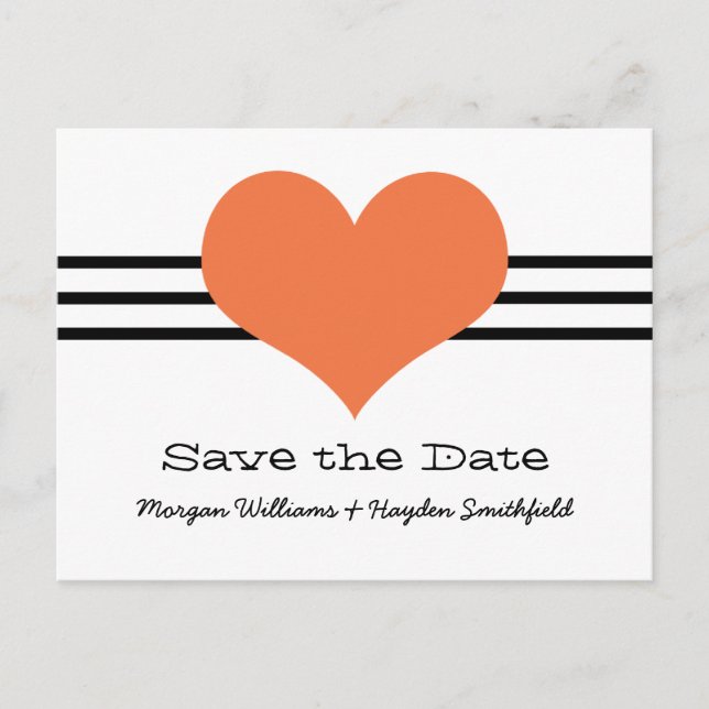 Mod Heart Save the Date Postcard, Orange Announcement Postcard (Front)