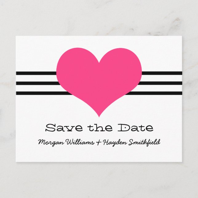 Mod Heart Save the Date Postcard, Pink Announcement Postcard (Front)