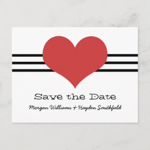 Mod Heart Save the Date Postcard, Red Announcement Postcard