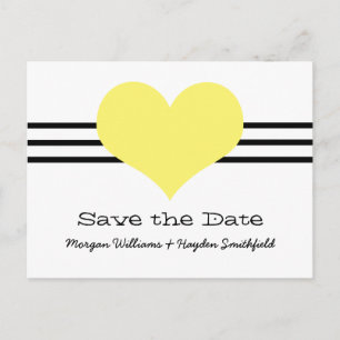 Mod Heart Save the Date Postcard, Yellow Announcement Postcard