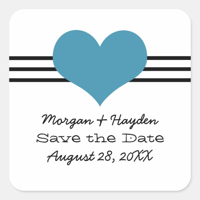 Mod Heart Save the Date Stickers, Blue Square Sticker (Front)