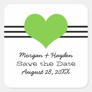 Mod Heart Save the Date Stickers, Green Square Sticker