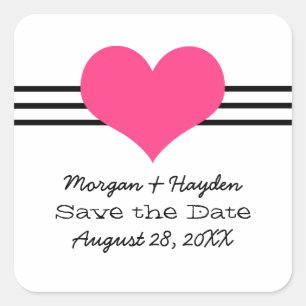 Mod Heart Save the Date Stickers, Pink Square Sticker