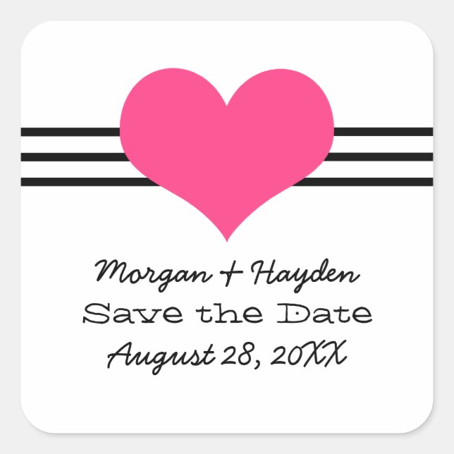 Mod Heart Save the Date Stickers, Pink Square Sticker (Front)