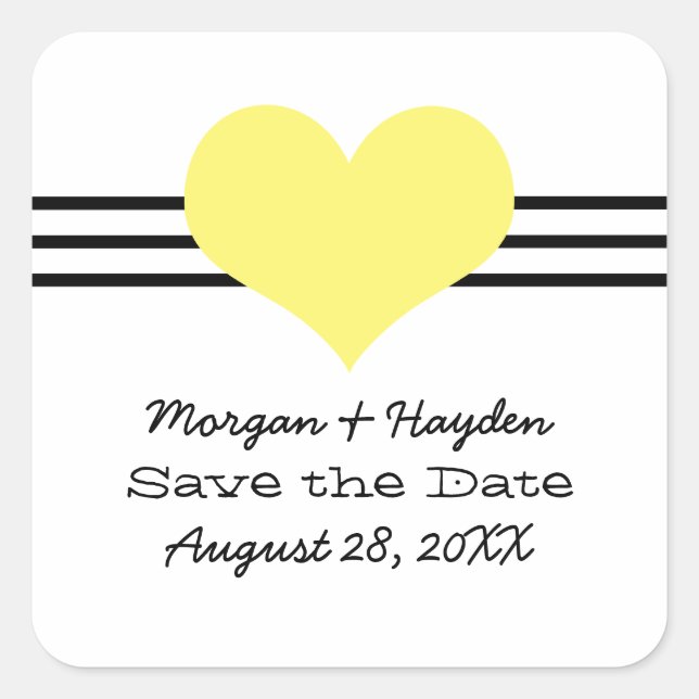 Mod Heart Save the Date Stickers, Yellow Square Sticker (Front)