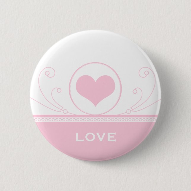 Mod Heart Swirls Button, Light Pink 6 Cm Round Badge (Front)