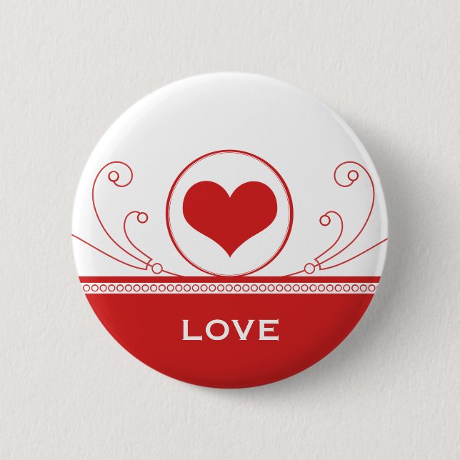 Mod Heart Swirls Button, Red 6 Cm Round Badge (Front)