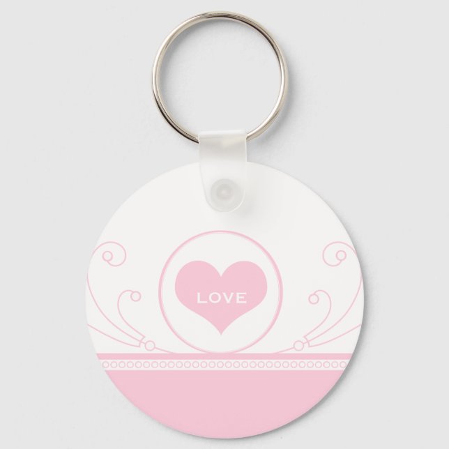 Mod Heart Swirls Keychain, Light Pink Key Ring (Front)