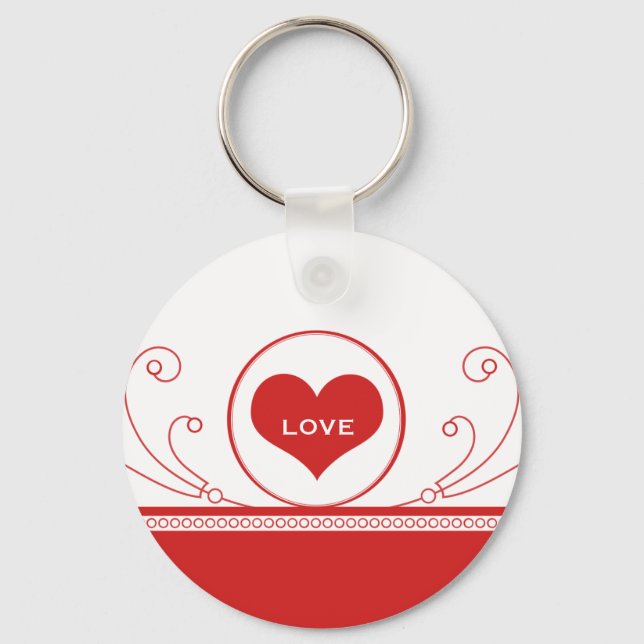 Mod Heart Swirls Keychain, Red Key Ring (Front)
