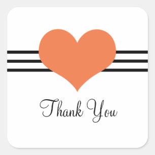 Mod Heart Thank You Stickers, Orange Square Sticker