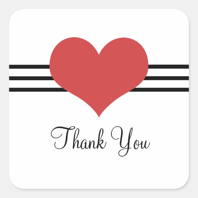 Mod Heart Thank You Stickers, Red Square Sticker (Front)