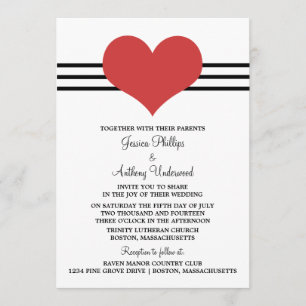 Mod Heart Wedding Invite, Red Invitation