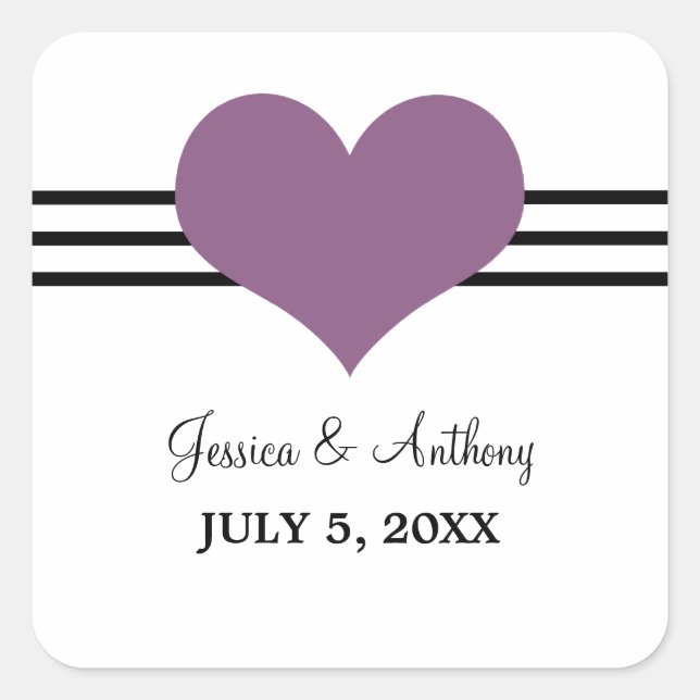 Mod Heart Wedding Stickers, Purple Square Sticker (Front)