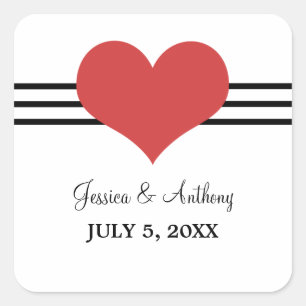 Mod Heart Wedding Stickers, Red Square Sticker