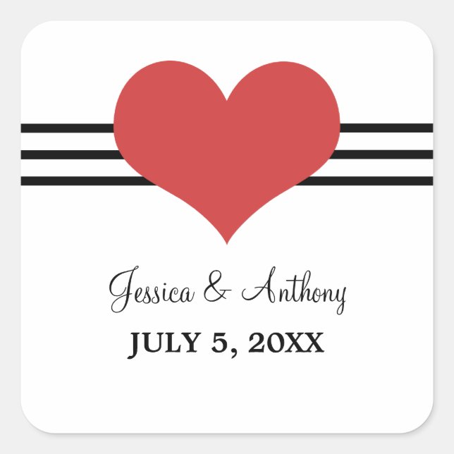 Mod Heart Wedding Stickers, Red Square Sticker (Front)
