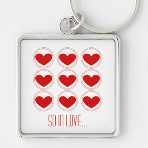 Mod Hearts Love Keychain, Red Key Ring