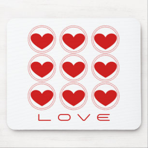 Mod Hearts Love Mousepad, Red Mouse Pad