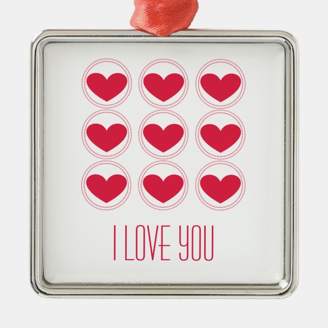 Mod Hearts Love Ornament, Dark Pink Metal Tree Decoration (Front)