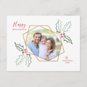 Mod Holly Gold Geo Photo Frame   Holiday Card