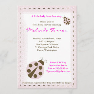 Mod Ladybug 5x7 Pink Baby Shower Invitation