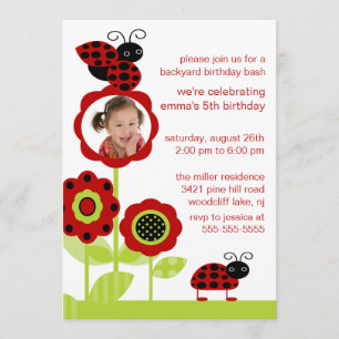 Mod Ladybug Bugs Photo Birthday Invitation