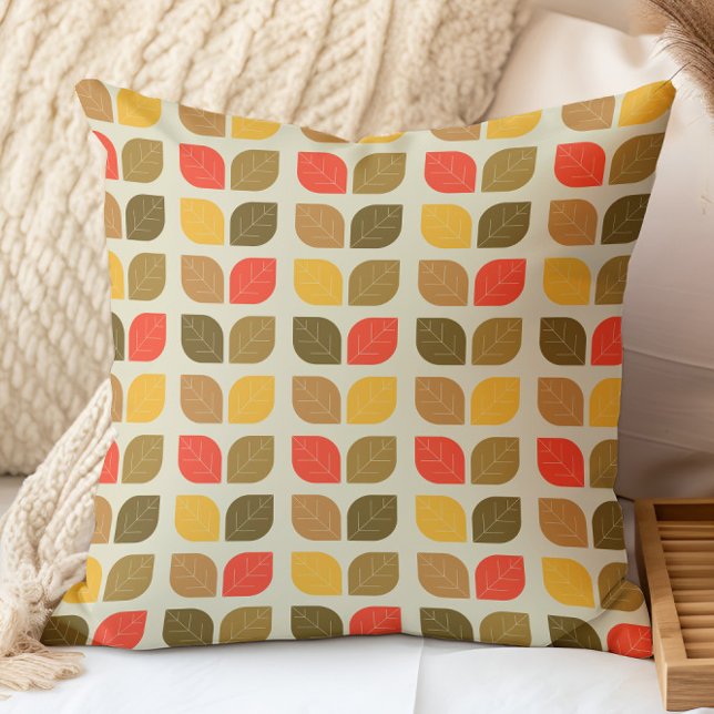 Mod Leaves Autumn Fall Geometric Pattern Cushion (Creator Uploaded)