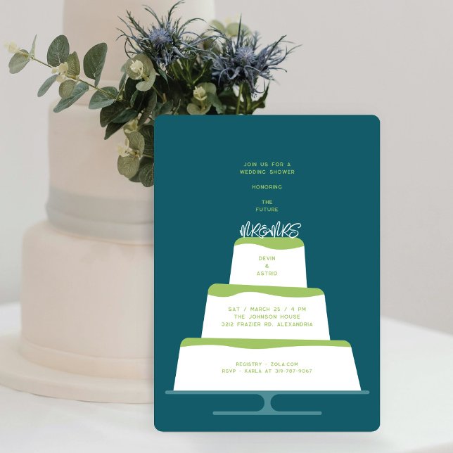 Mod Lime Iced Wedding Cake Couple's Shower Invitation (Creator Uploaded)