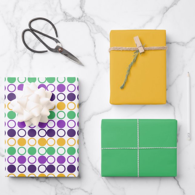 Mod Mardi Gras Dots Wrapping Paper Sheet (Front)