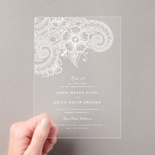 Mod Mehandi Clear Acrylic Wedding Invitation