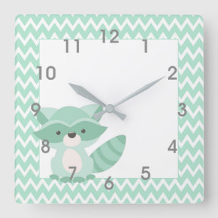 Mod Mint Chevron Racoon Clock - nursery bedroom