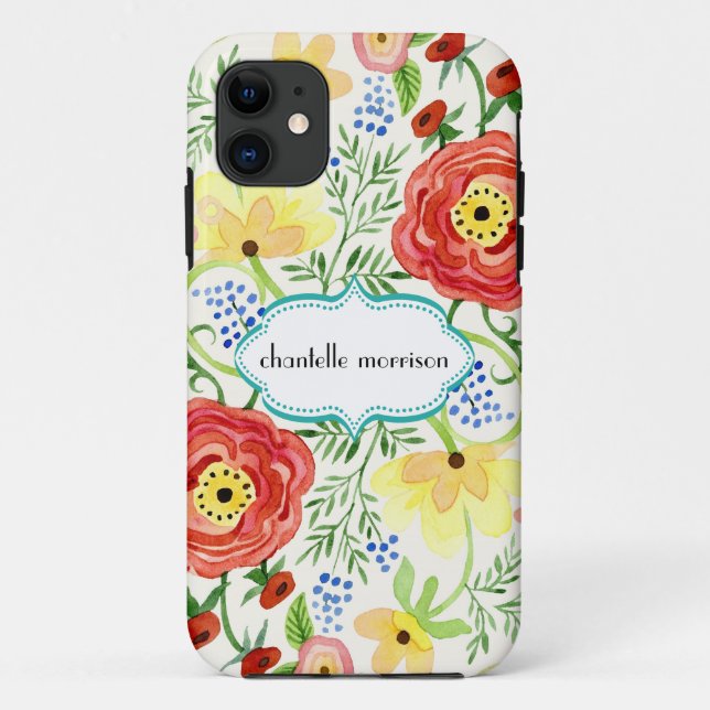 Mod Modern Floral Ranunculus Leaf Rose Bracket Case-Mate iPhone Case (Back)