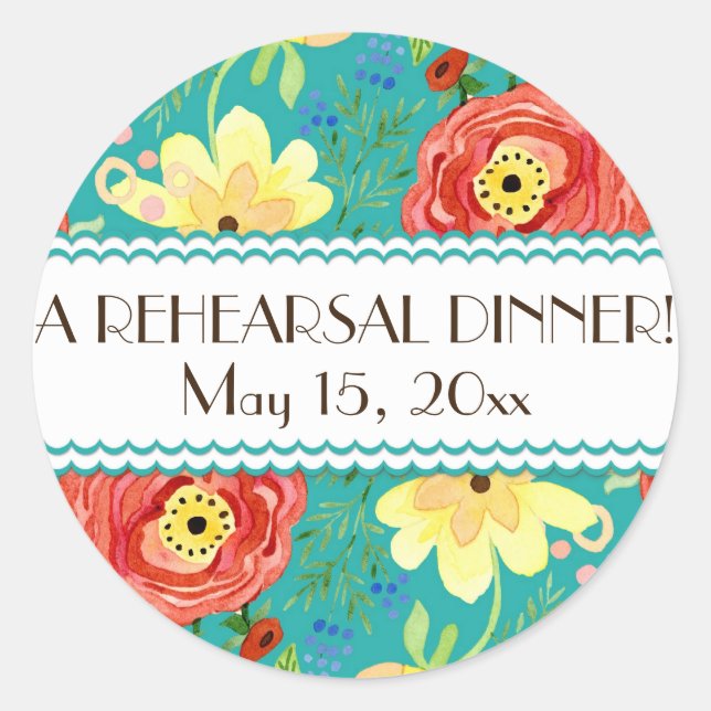 Mod Modern Floral Ranunculus Leaf Rose Bracket Classic Round Sticker (Front)