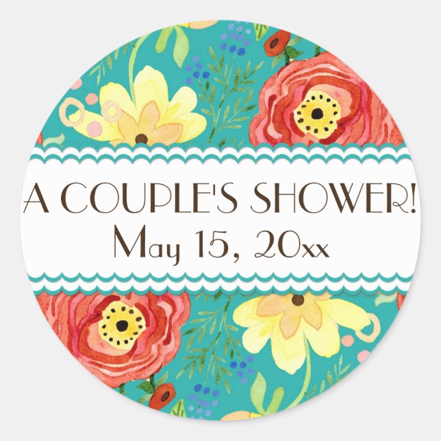 Mod Modern Floral Ranunculus Leaf Rose Bracket Classic Round Sticker (Front)